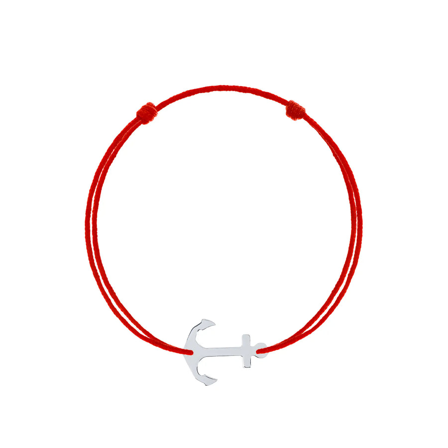 Brățară argint 925 rodiat cu șnur roșu reglabil și pandantiv ancoră stilizată 18×13 mm
