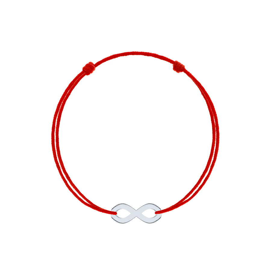 Brățară argint 925 rodiat cu șnur roșu și simbolul infinit (∞) bandă răsucită 17x7mm