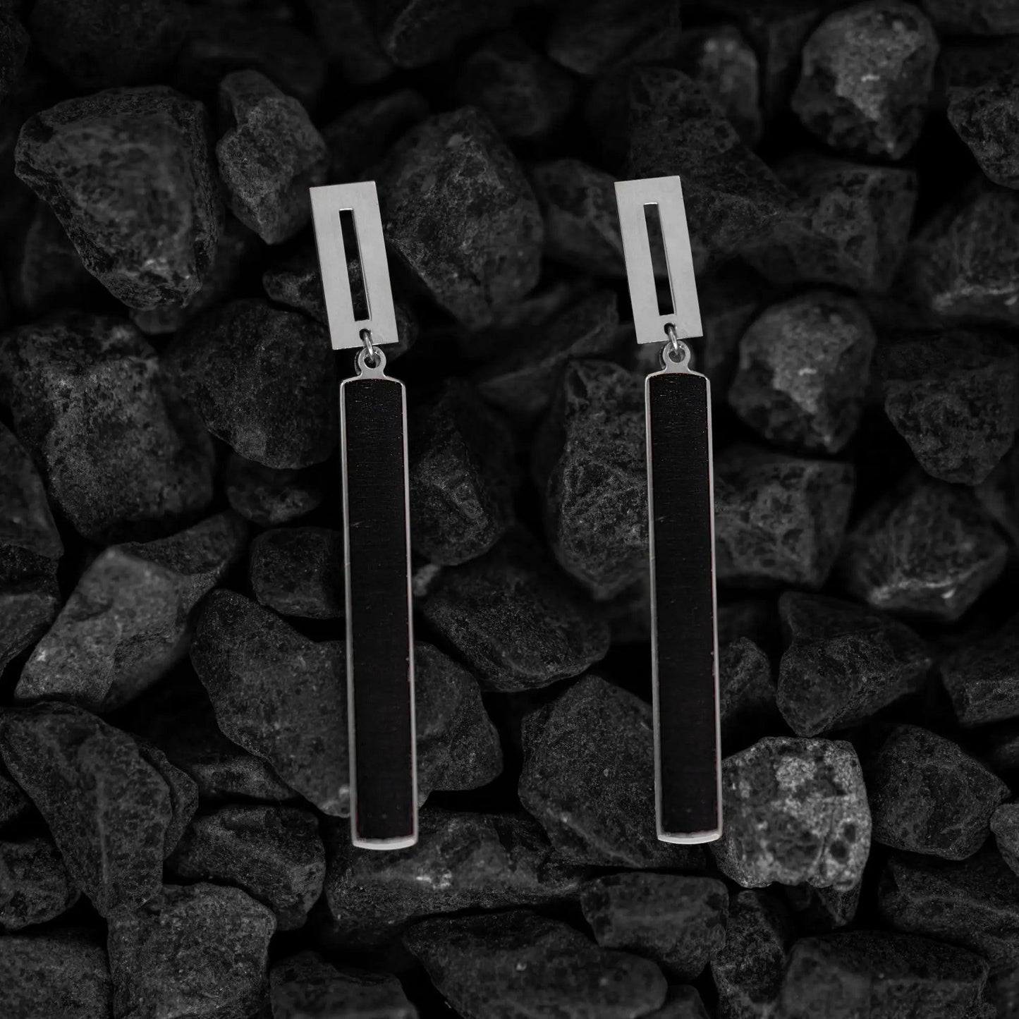 Cercei Argint Lungi Dreptunghi Black Polar