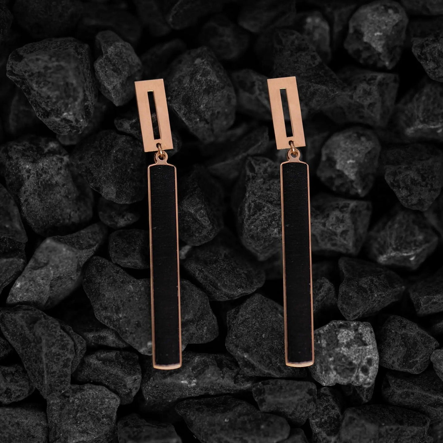 Cercei Lungi Dreptunghi Black Polar