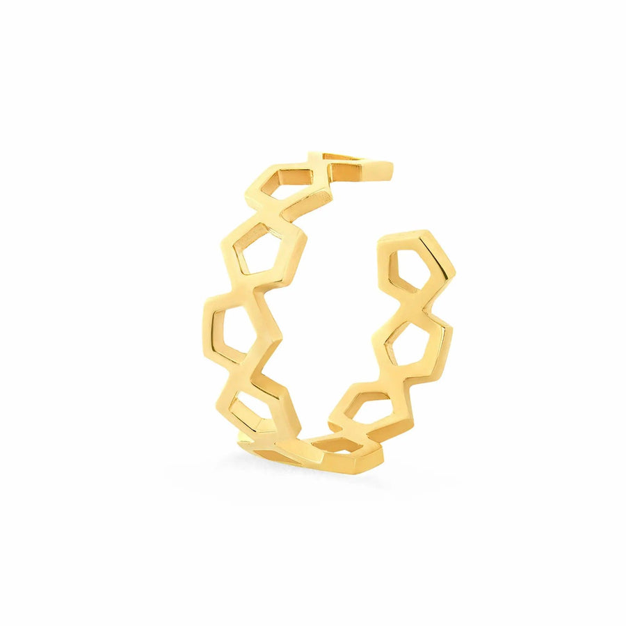 Inel aur 14K reglabil cu pattern fagure hexagonal decupat — vedere principală