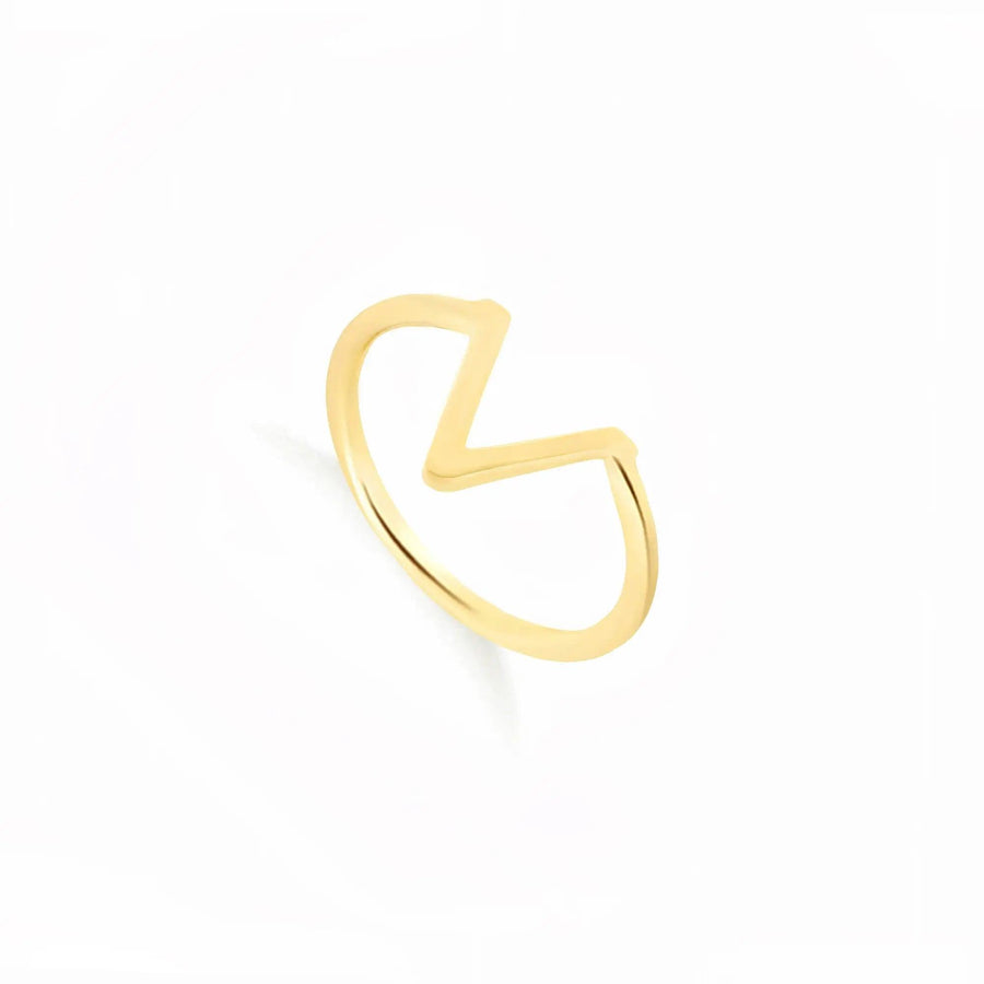 Inel aur 14K minimalist cu litera V stilizată — vedere principală