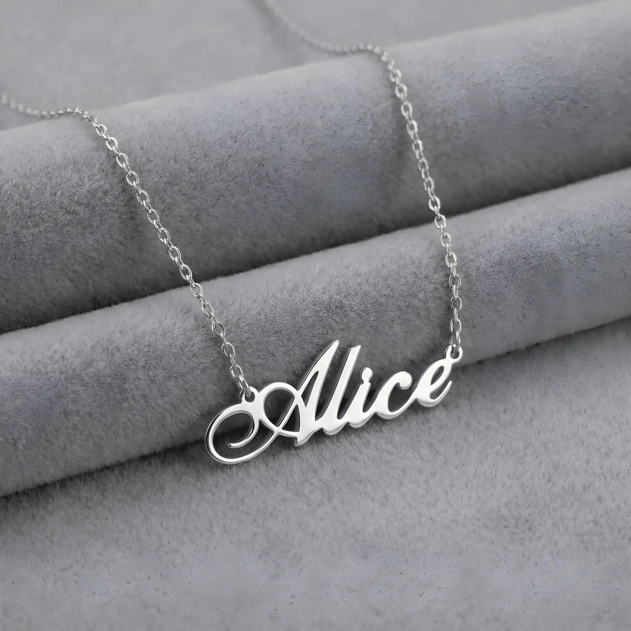Lănțișor argint 925 rodiat cu pendant nume Alice cursiv elegant decupat