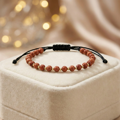 Brățară Reglabilă cu 10 Bile de Aur și Cristale Maro