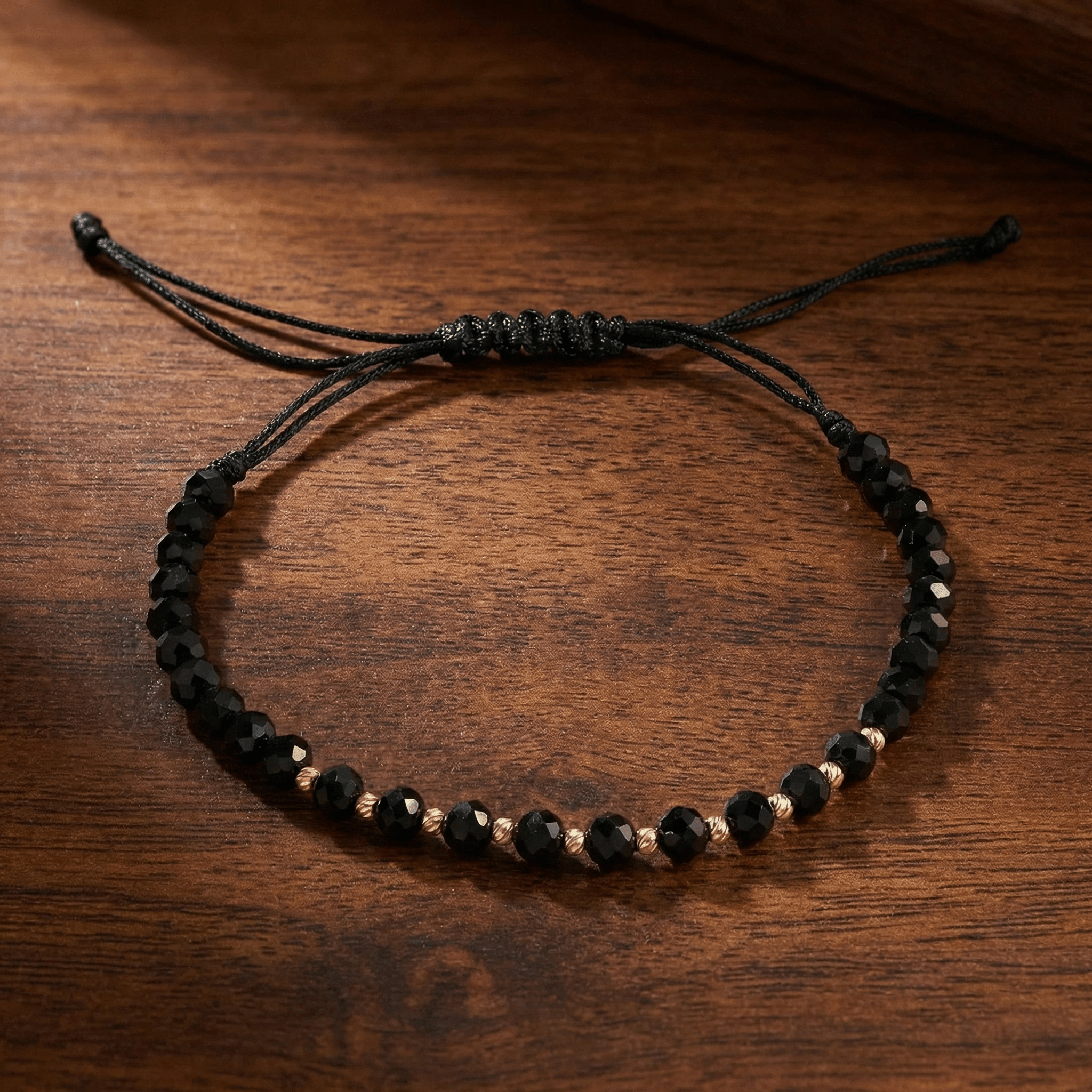 Brățară Aur 14K cu 10 Bile și Cristale Negre – Contrast Suprem și Design Bogat