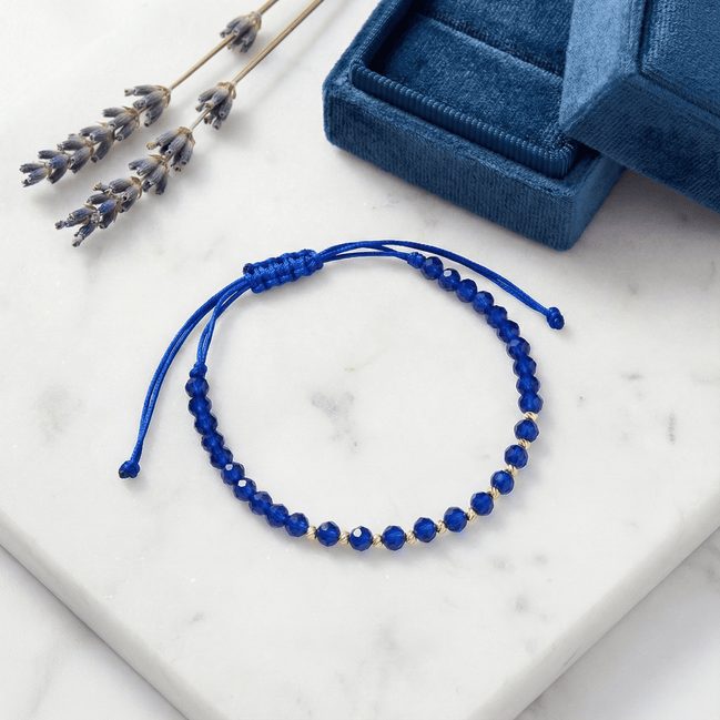 Brățară Aur 14K cu 10 Bile și Cristale Albastre – Design Eternity Simetric