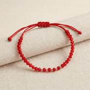 Brățară Aur 14K cu Șnur, 5 Bile Aur și Cristale Roșii – Talisman Norocos Reglabil