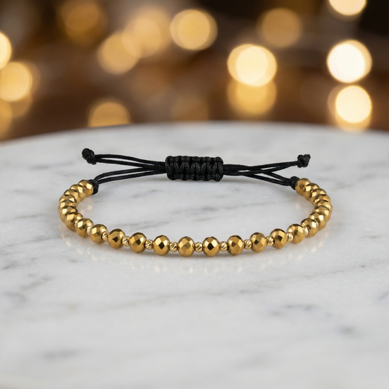 Brățară Reglabilă cu 10 Bile de Aur și Cristale Aurii