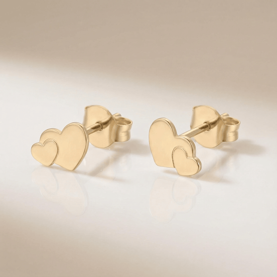 Cercei Stud din Aur 14K Inimă Dublă – Legătură Eternă