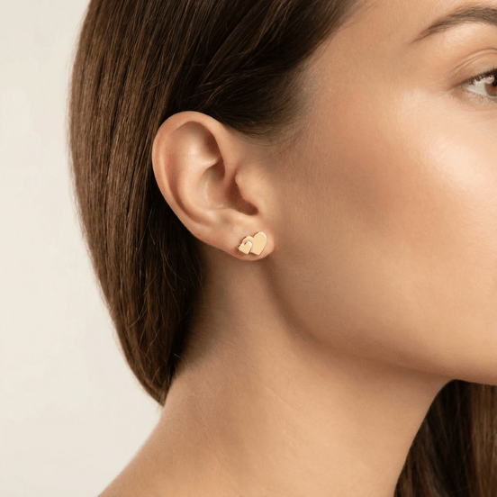 Cercei Stud din Aur 14K Inimă Dublă – Legătură Eternă