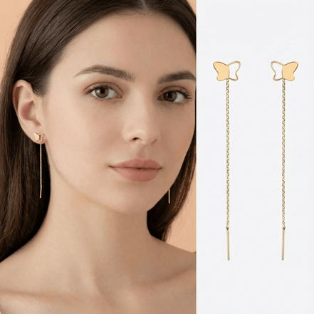 Cercei Threader Aur 14K cu Fluture în Profil – Eleganță în Zbor
