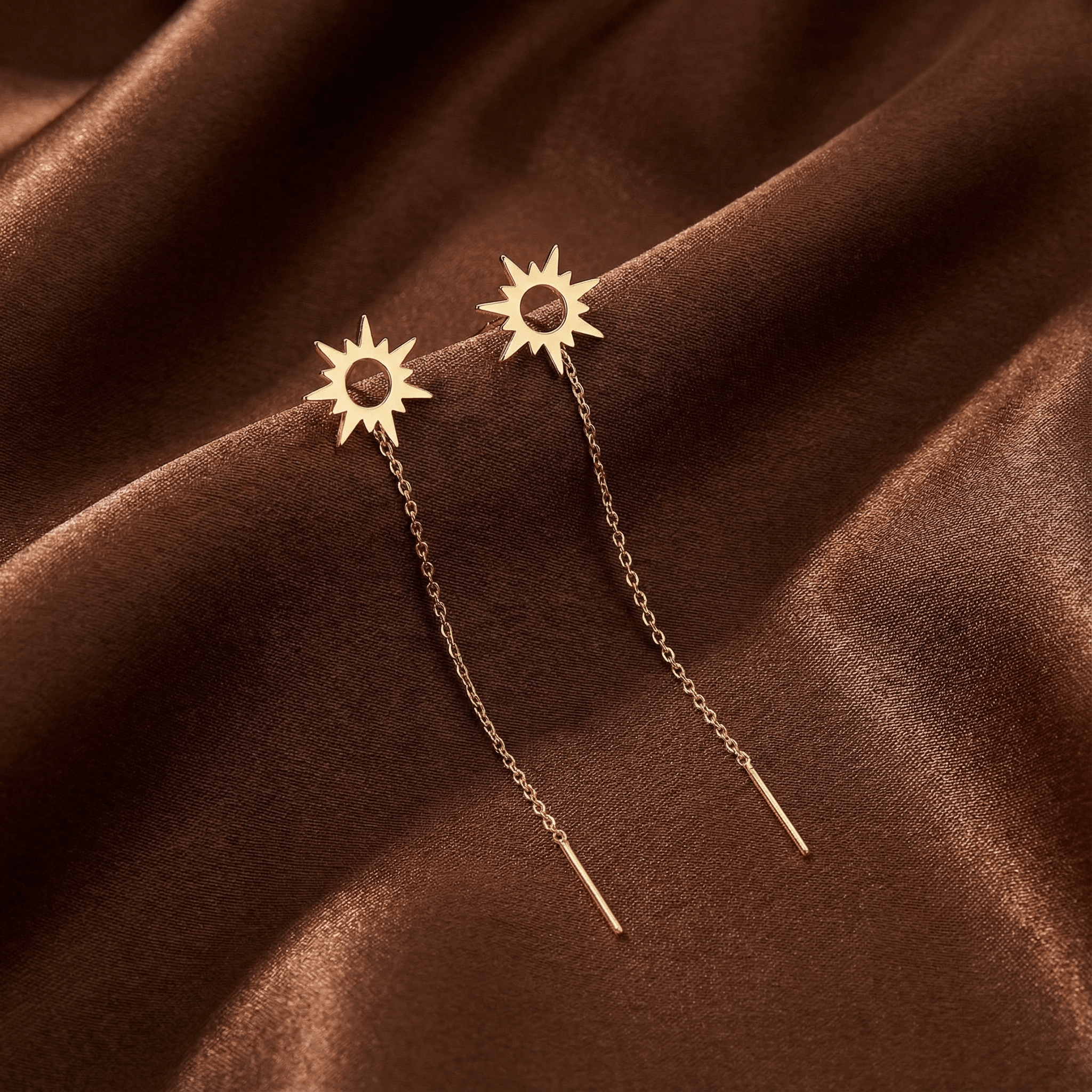 Cercei Threader Aur 14K cu Lănțișor și Soare – Energie Solară