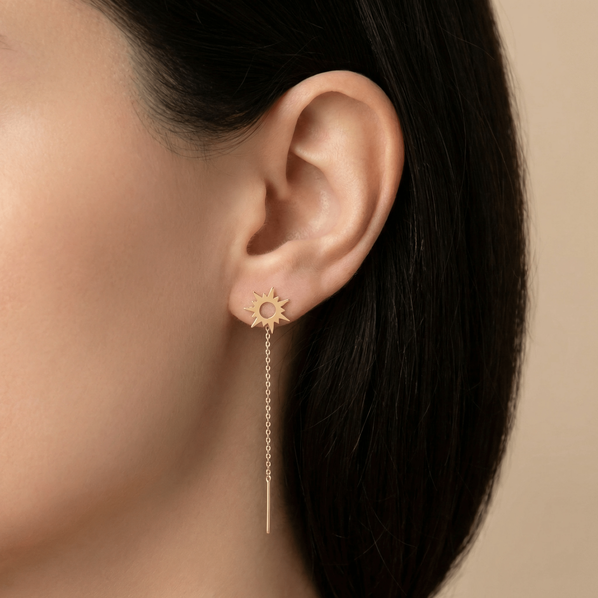 Cercei Threader Aur 14K cu Lănțișor și Soare – Energie Solară