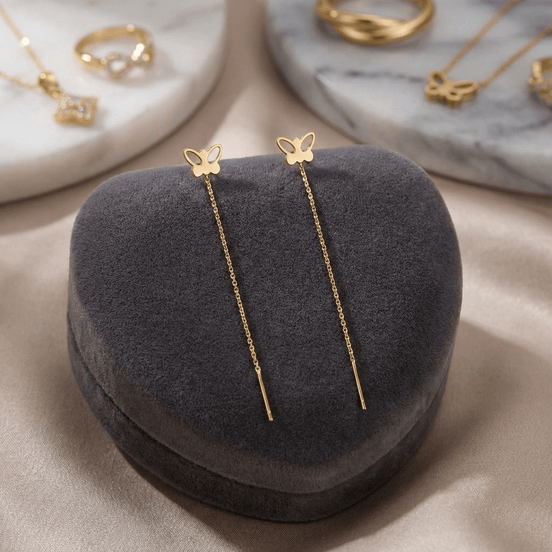 Cercei Threader Aur 14K Fluture cu Model Decupat – Zbor Elegant