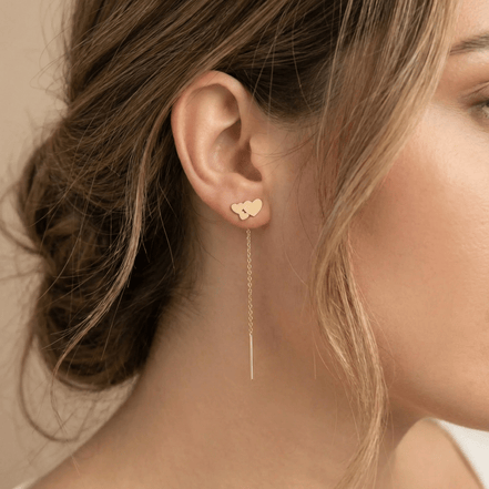 Cercei Threader Aur 14K cu Trio de Inimi – Dragoste la Puterea a Treia