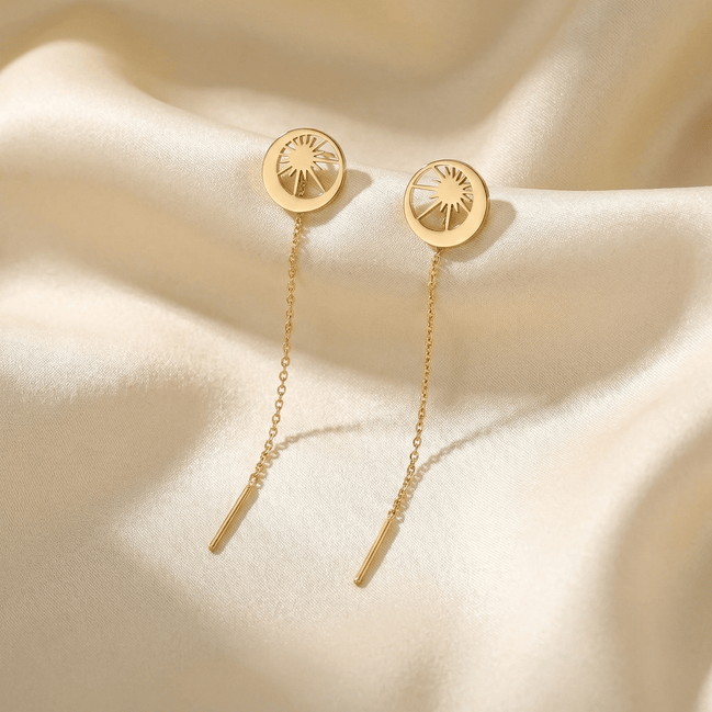 Cercei Threader Aur 14K Lună și Soare – Armonie Celestă