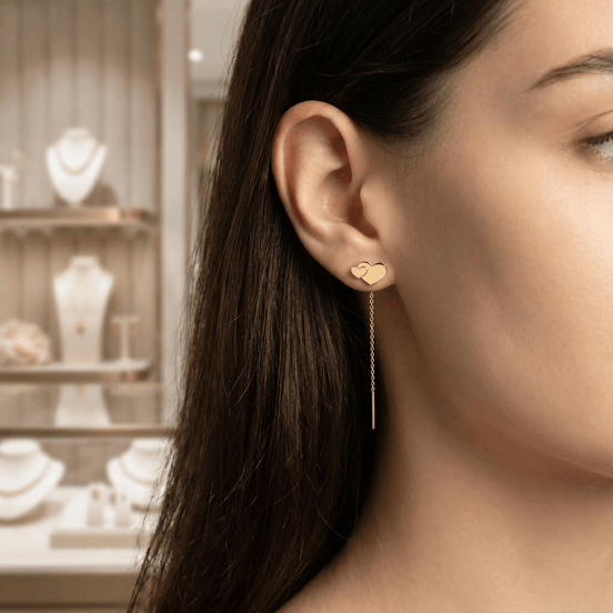 Cercei Stud din Aur 14K Inimă Dublă – Simbolul Conexiunii