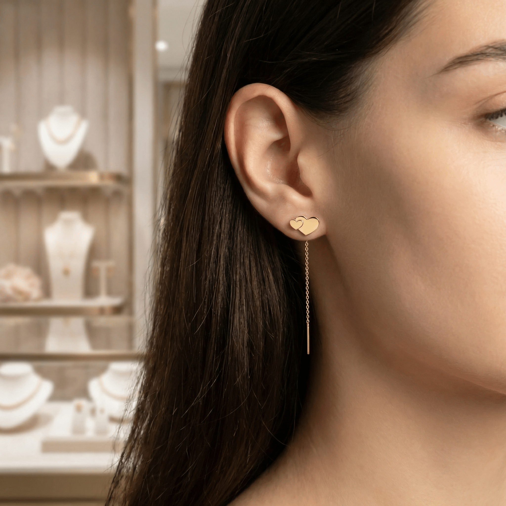 Cercei Stud din Aur 14K Inimă Dublă – Simbolul Conexiunii