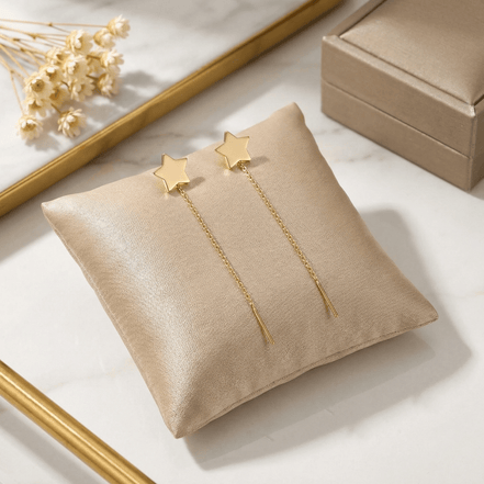 Cercei Threader Aur 14K cu Stea Mare și Lănțișor – Ghidaj Celest