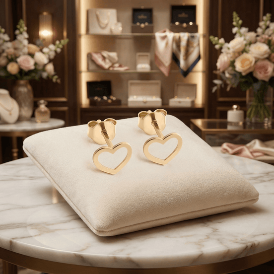 Cercei Stud din Aur 14K Inimă Contur – Dragoste Minimalistă