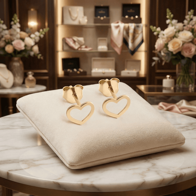 Cercei Stud din Aur 14K Inimă Contur – Dragoste Minimalistă