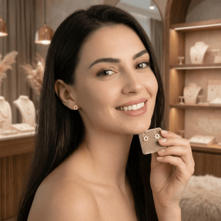 Cercei Aur 14K Stud Model Soare – Strălucire Pură