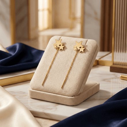 Cercei Threader Aur 14K cu Trio de Stele – Magie Astrală