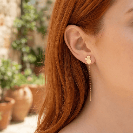 Cercei Threader Aur 14K cu Trio de Cercuri – Armonie Circulară