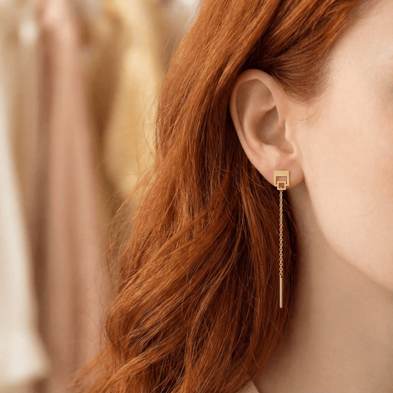 Cercei Threader Aur 14K Pătrat Stilizat – Arhitectură Modernă