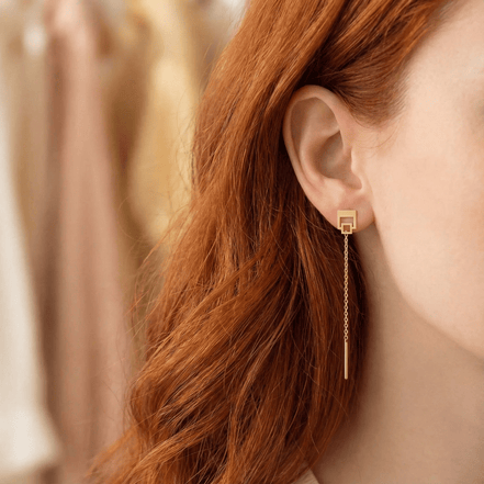 Cercei Threader Aur 14K Pătrat Stilizat – Arhitectură Modernă