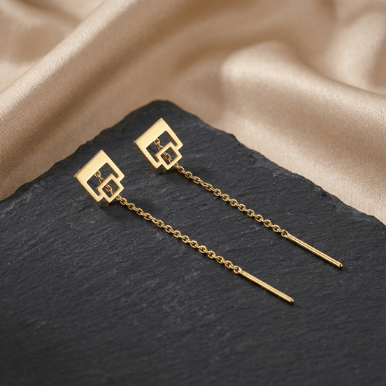 Cercei Threader Aur 14K Pătrat Stilizat – Arhitectură Modernă
