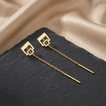 Cercei Threader Aur 14K Pătrat Stilizat – Arhitectură Modernă