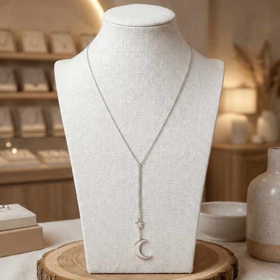 Lănțișor Argint 925 Lună și Stea – Colier Dublu Simbol Celestial