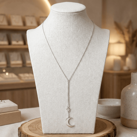 Lănțișor Argint 925 Lună și Stea – Colier Dublu Simbol Celestial