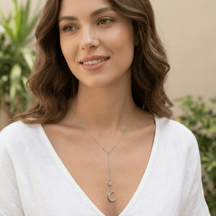 Lănțișor Argint 925 Lună și Stea – Colier Dublu Simbol Celestial