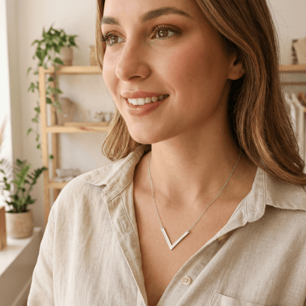 Lănțișor Argint 925 Pandantiv V – Colier Minimalist Stil Geometric