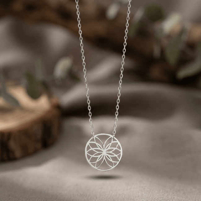 Lănțișor Argint 925 Floare de Lotus Circular – Colier Simbol Echilibru
