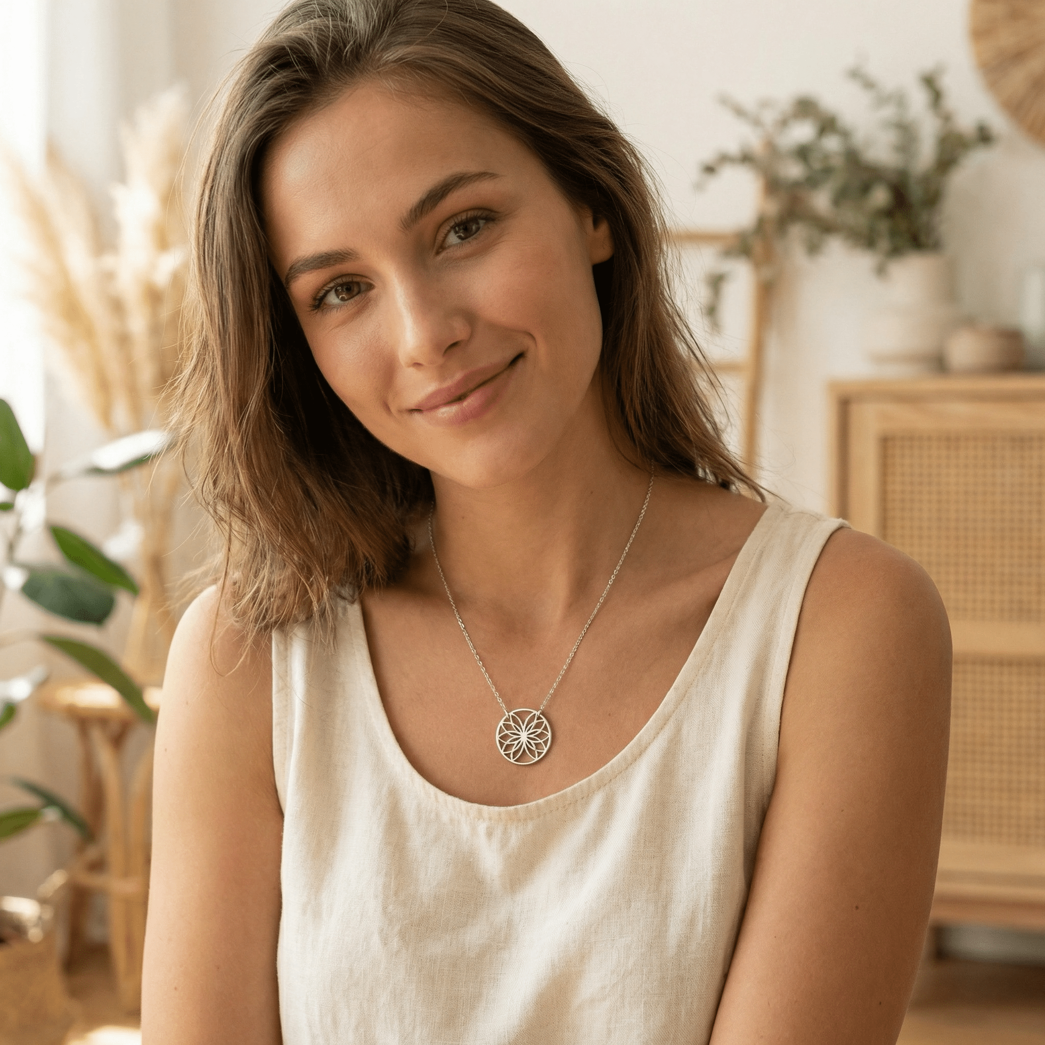 Lănțișor Argint 925 Floare de Lotus Circular – Colier Simbol Echilibru