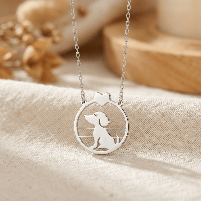 Lănțișor Argint 925 Bănuț cu Cățel – Colier Iubitori Animale