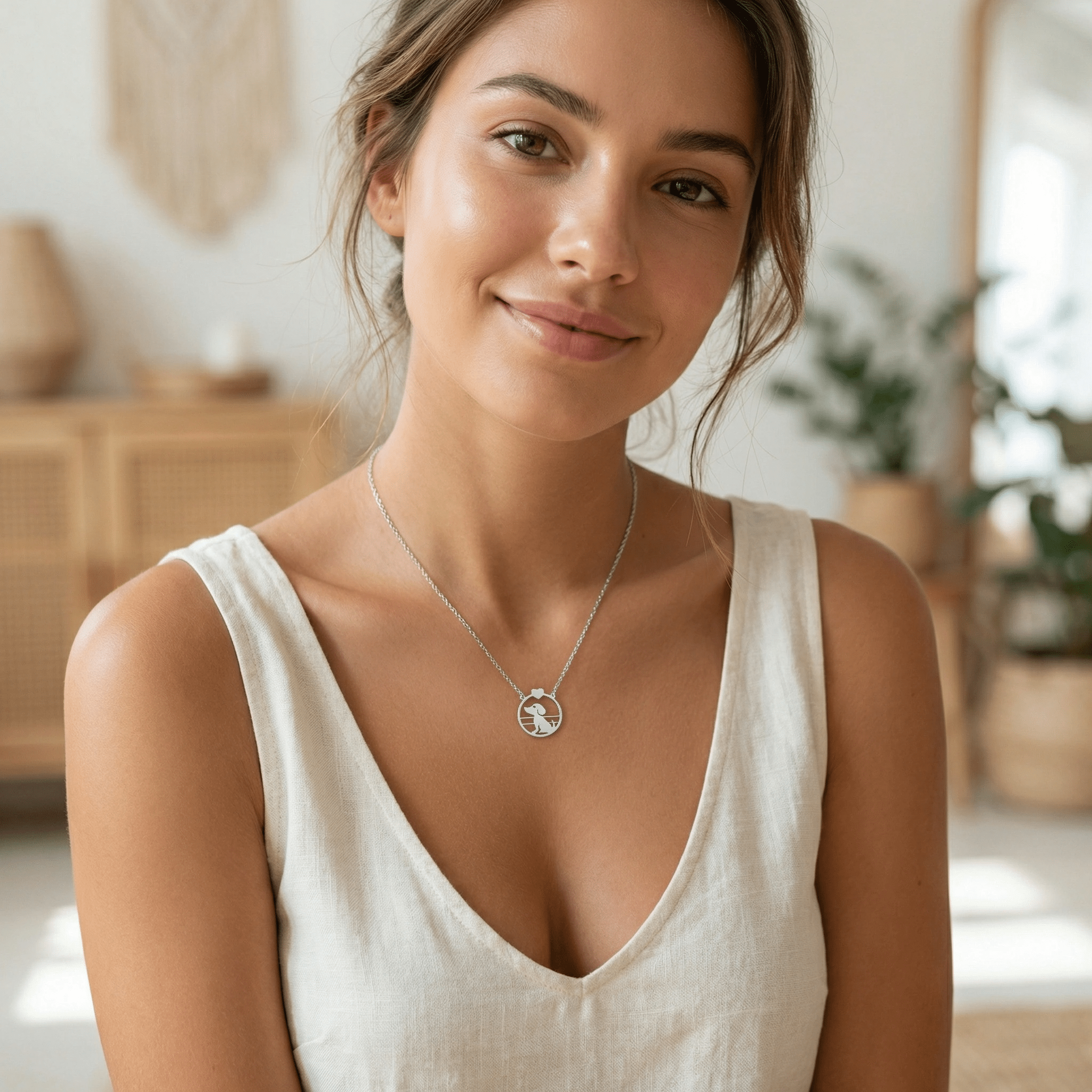 Lănțișor Argint 925 Bănuț cu Cățel – Colier Iubitori Animale