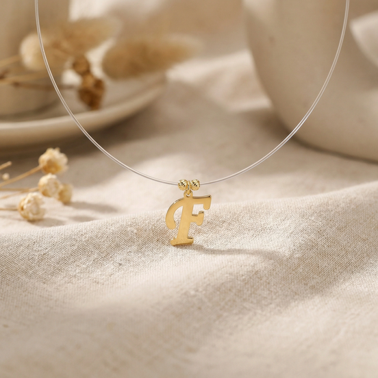 Colier pe Fir Transparent cu Pandantiv Litera F