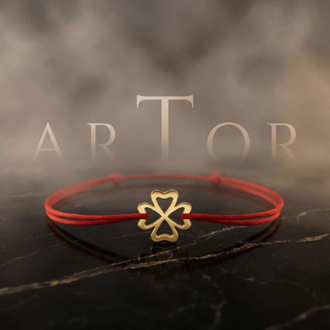 Brățară Aur 14K cu Șnur și Trifoi Decupat – Simbolul Norocului cu Garanție și Cutie Cadou