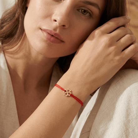 Brățară Aur 14K cu Șnur și Trifoi Decupat – Simbolul Norocului cu Garanție și Cutie Cadou