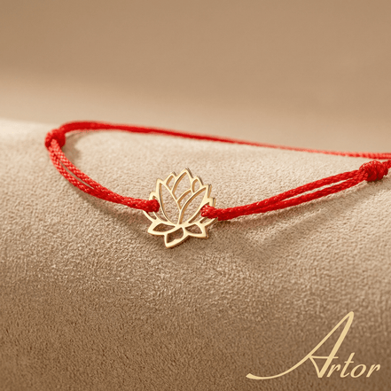 Brățară Aur 14K cu Șnur și Lotus – Simbolul Renașterii cu Garanție și Cutie Cadou