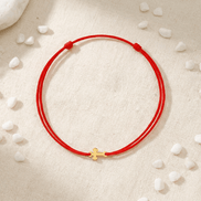 Brățară Aur 14K cu Șnur și Cruce Stilizată – Talisman Protector Reglabil