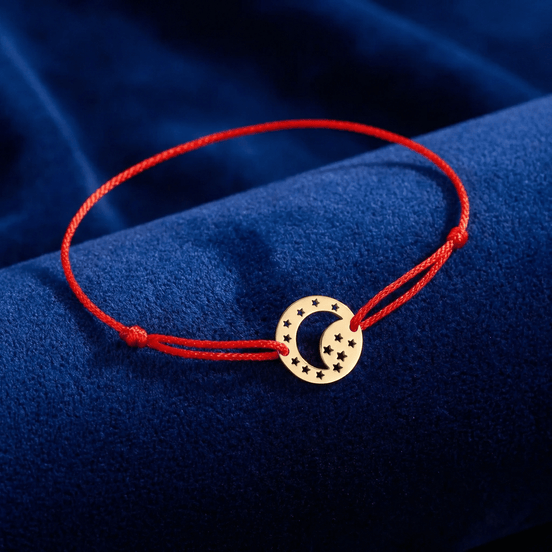 Brățară Aur 14K cu Șnur, Lună și Stele – Simbolul Cerului Nocturn cu Garanție și Cutie Cadou