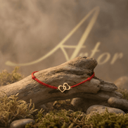 Brățară Aur 14K cu Șnur și Inimă Dublă – Bijuterie Simbol al Iubirii Infinite