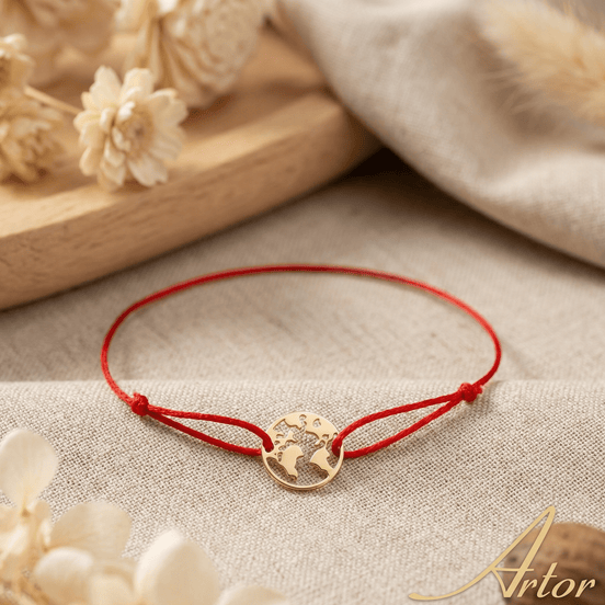 Brățară Aur 14K cu Șnur și Glob Pământesc – Simbolul Călătoriei cu Garanție și Cutie Cadou