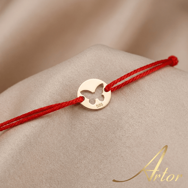 Brățară Aur 14K cu Șnur și Bănuț Fluture – Simbolul Libertății cu Garanție și Cutie Cadou