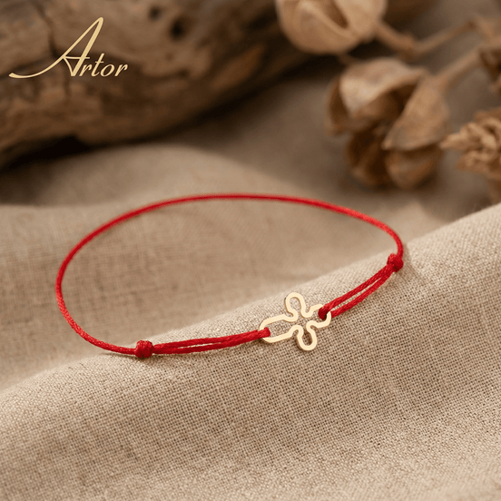 Brățară Aur 14K cu Șnur și Cruce – Simbolul Credinței cu Garanție și Cutie Cadou